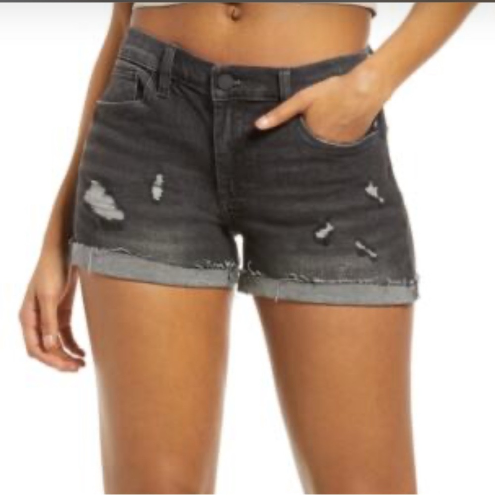 Blank NYC Black Distressed Mid-Rise Jean Shorts